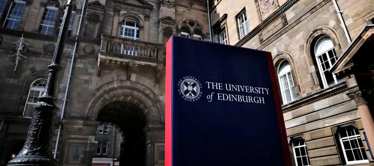 The University of Edinburgh sign outside Old College
