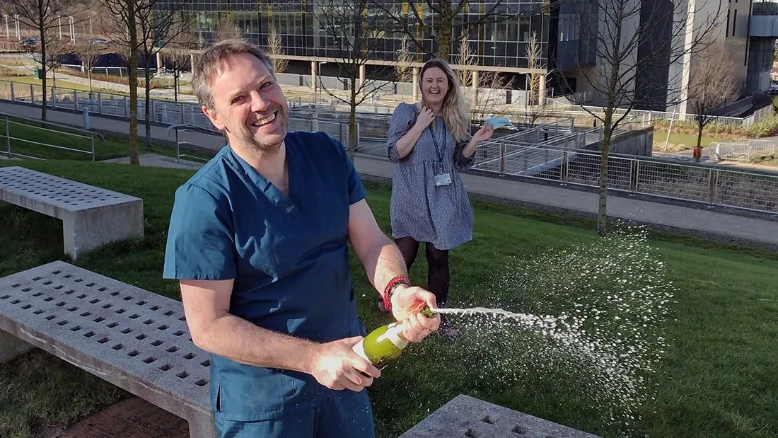 Professor Craig Ritchie & Clare Dolan from the PREVENT Dementia study team celebrating the study milestone.