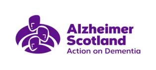 Alzheimer Scotland logo with purple text on a white background.