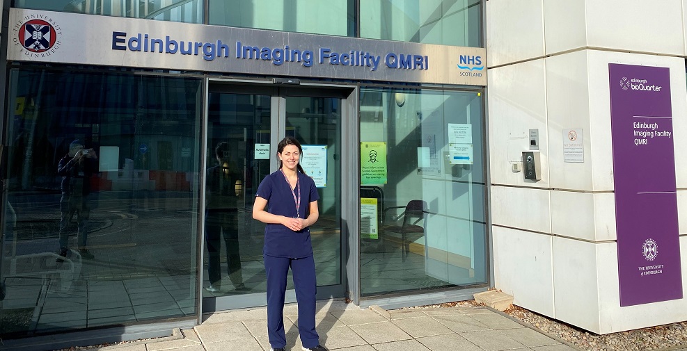 Dr Anna Barton outside the Edinburgh Imaging Facility QMRI.