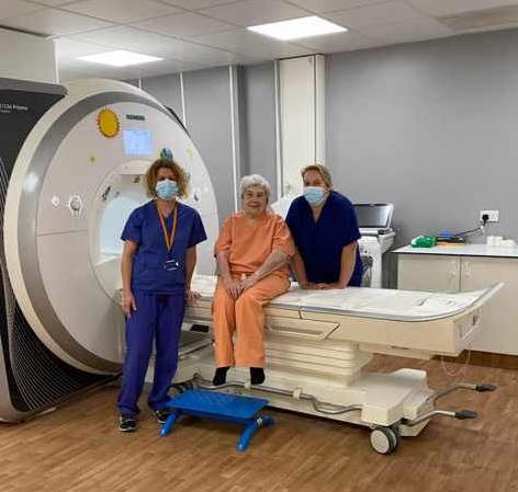 Edinburgh Imaging Research Radiographers with study participant (middle), at the Edinburgh Imaging Facility RIE MR scanner